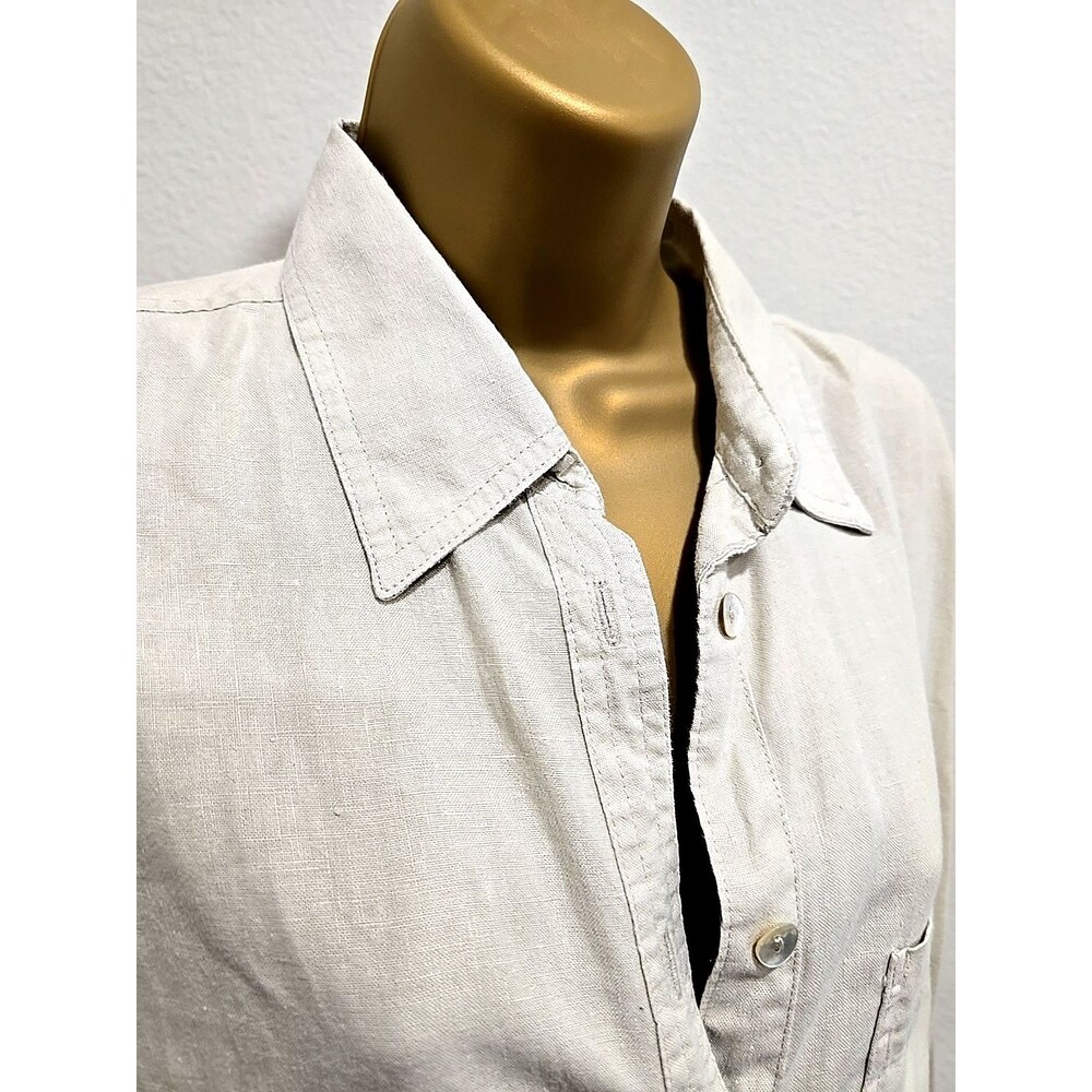 Oatmeal Linen Button Shirt Womens 10 Long Sleeve Minimalist Granola Euro Coastal
